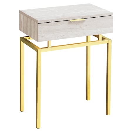 Monarch Specialties Accent Table - 24"H / Beige Marble / Gold Metal I 3463